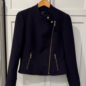 Ann Taylor Navy Blue Blazer with Gold Zipper Accents